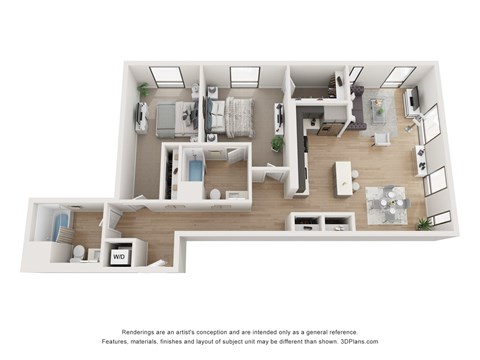 B4 Two bedroom floorplan at Star Harbor in Alameda, CA.